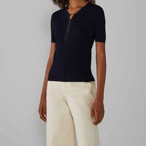Club Monaco rib knit short sleeve navy sweater - Size S / M - NWT